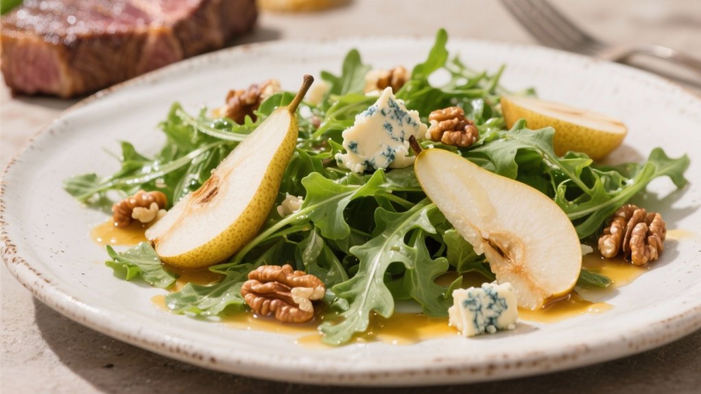 peppery greens sweet pears