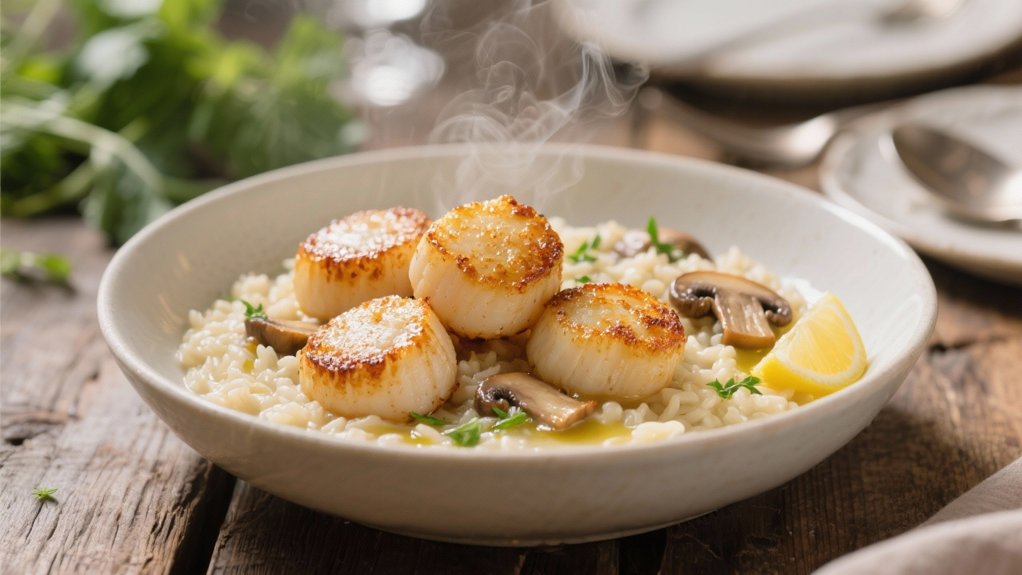 perfectly seared scallops risotto