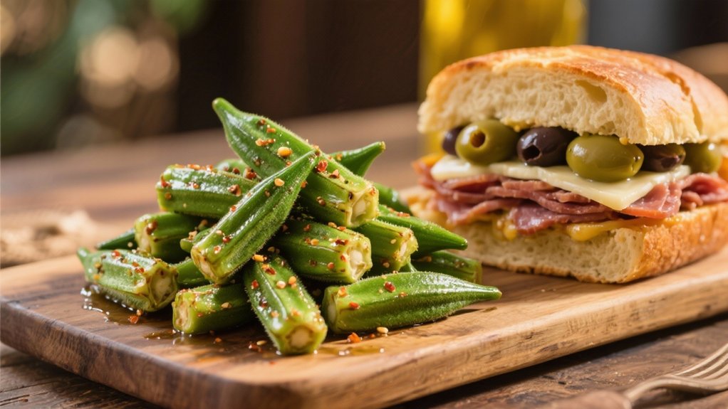 pickled okra enhances muffaletta