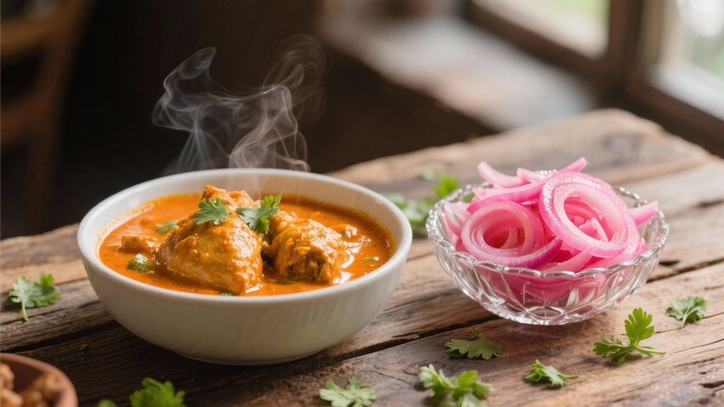 pickled onions enhance butter chicken