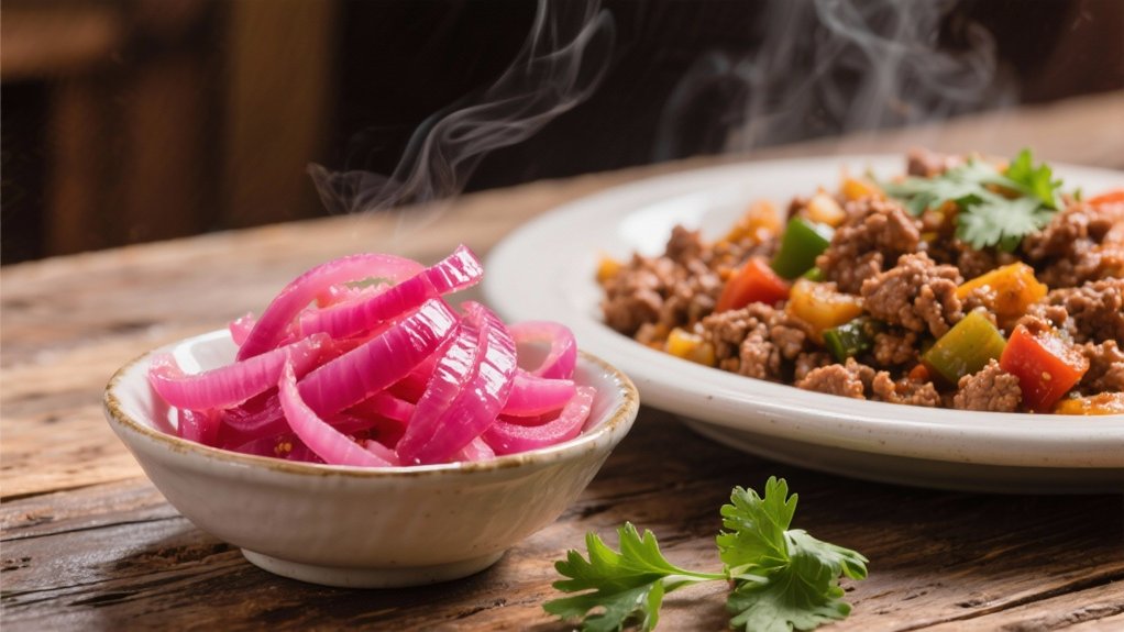 pickled red onions enhance picadillo