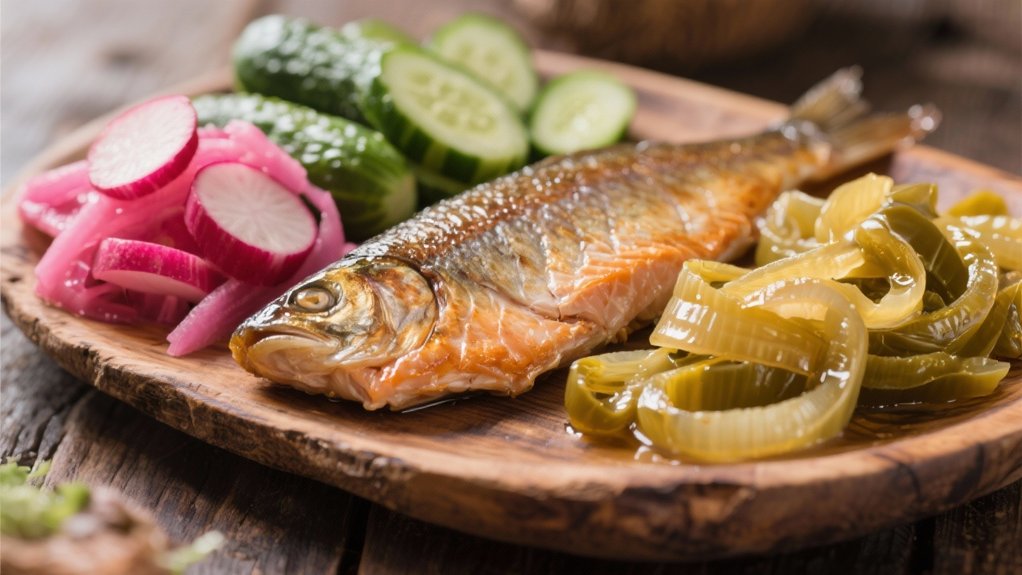 pickled vegetables enhance smoked trout