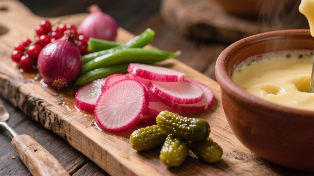 pickled veggies enhance fondue