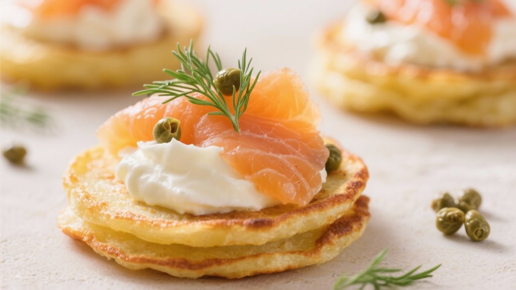 potato blinis with toppings