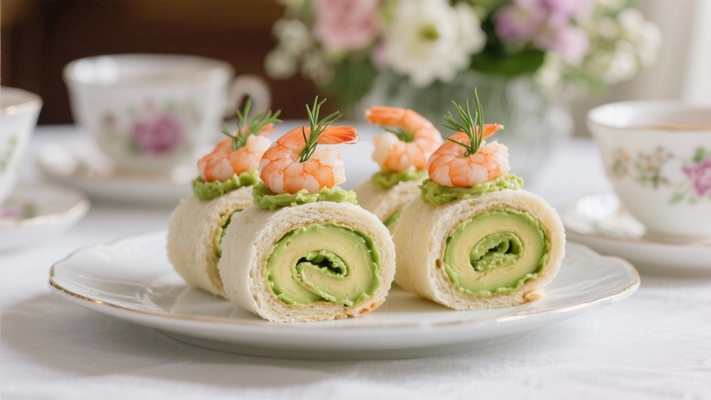 prawn avocado pinwheel sandwiches