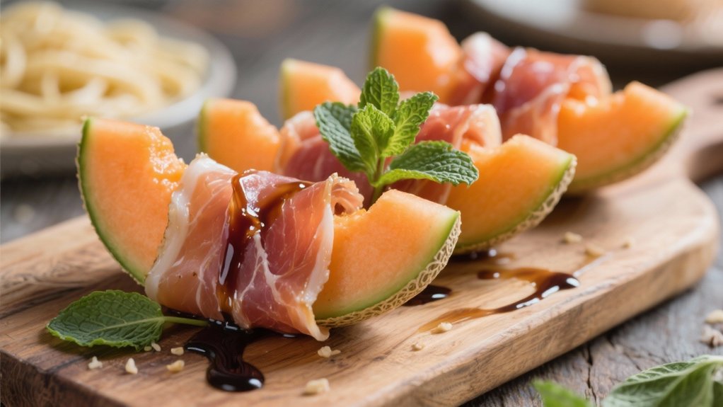 prosciutto complements sweet melon