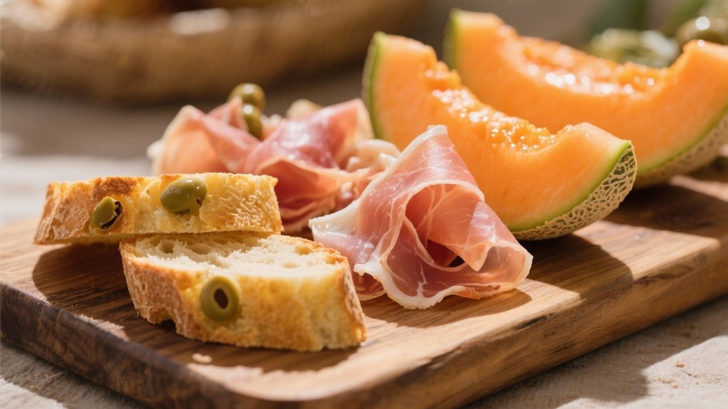 prosciutto wrapped melon wedges