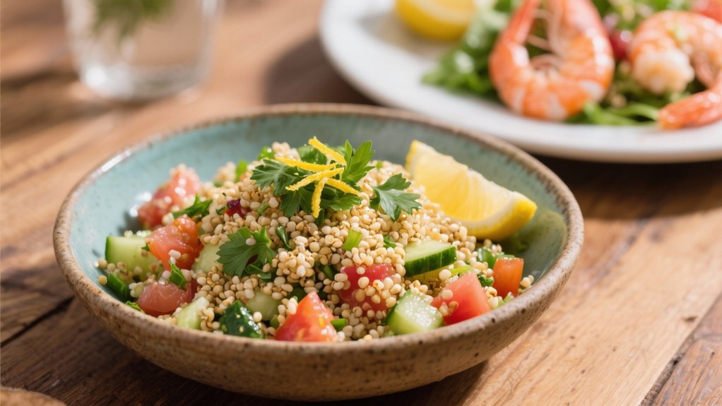 quinoa tabbouleh with shrimp