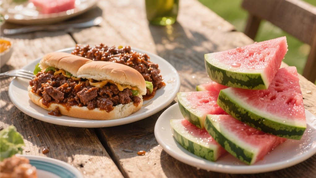 refreshing watermelon complements sloppy joes