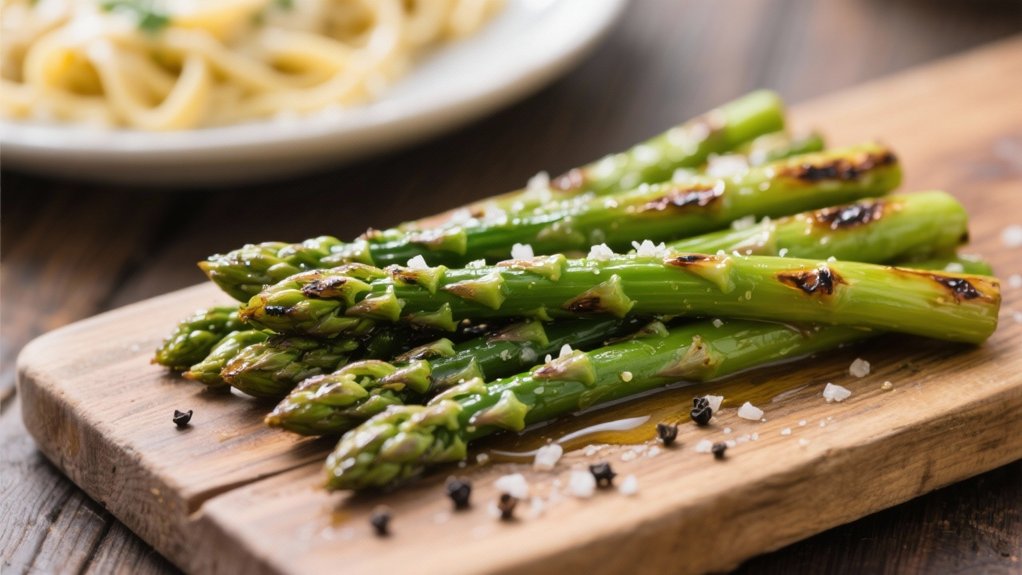 roasted asparagus complements carbonara