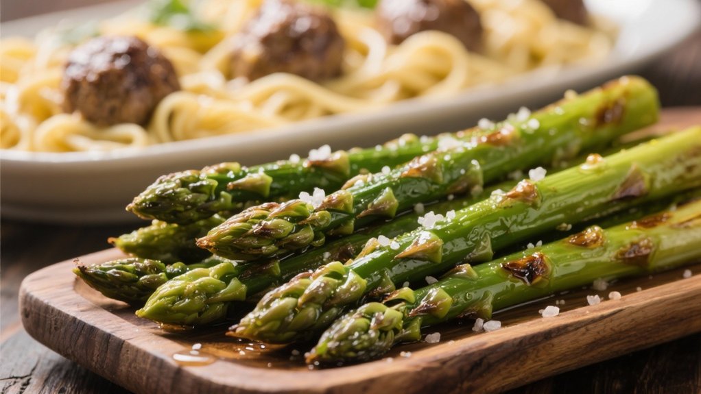 roasted asparagus complements meatballs