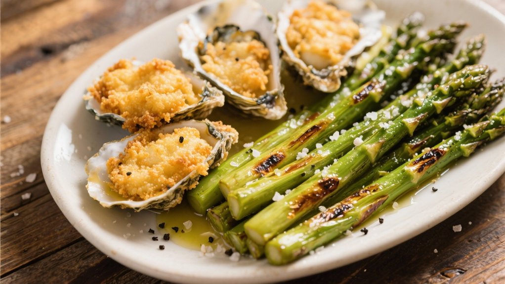 roasted asparagus complements oysters