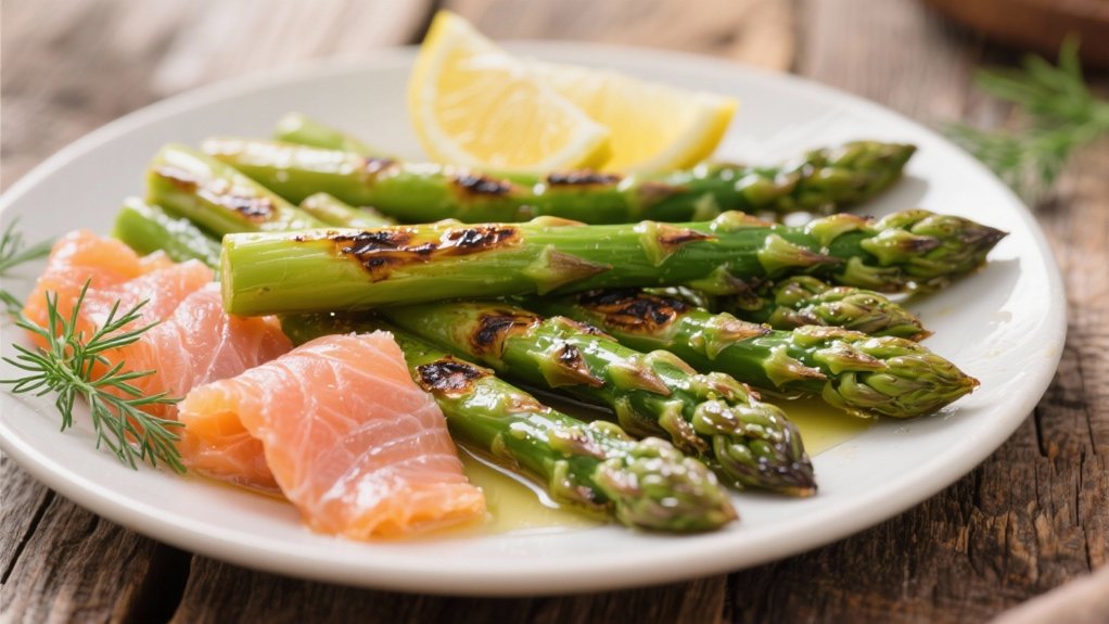 roasted asparagus complements salmon