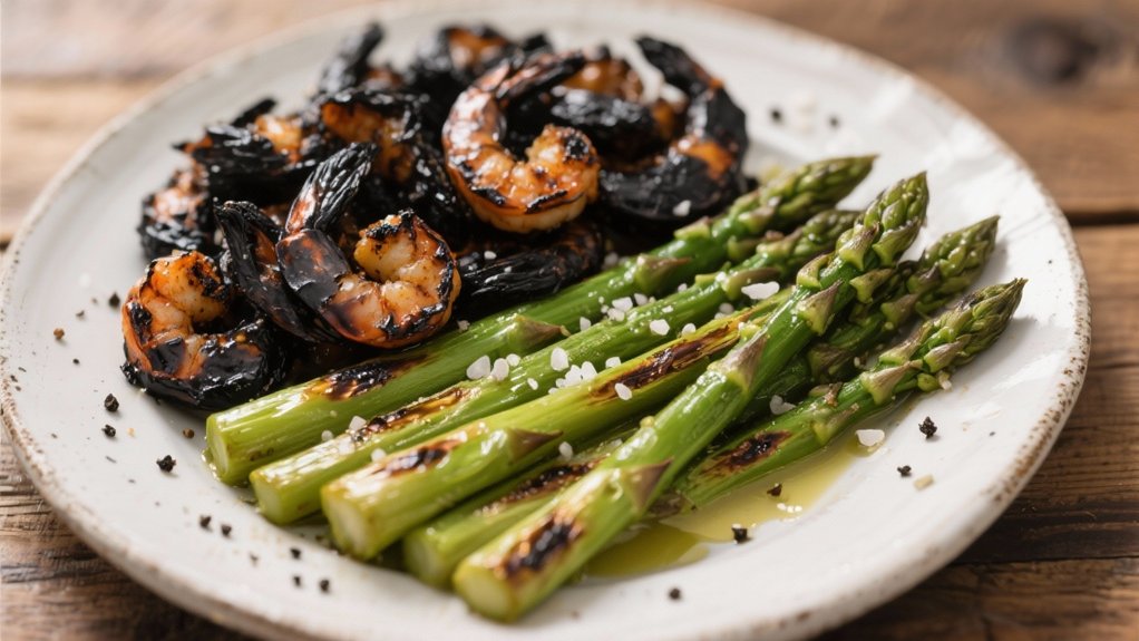 roasted asparagus complements shrimp