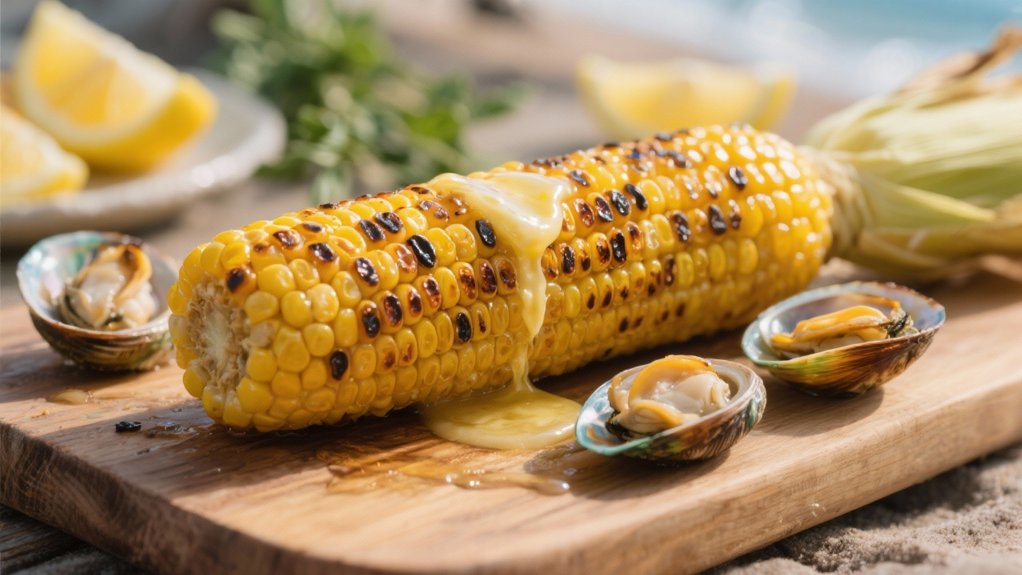 roasted corn complements clams