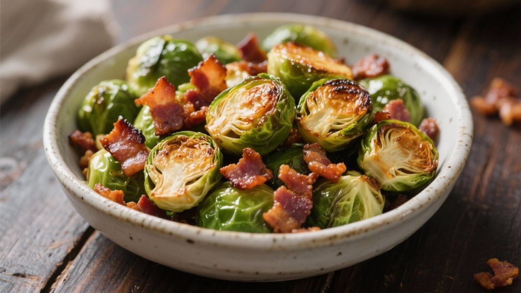 roasted sprouts topped bacon