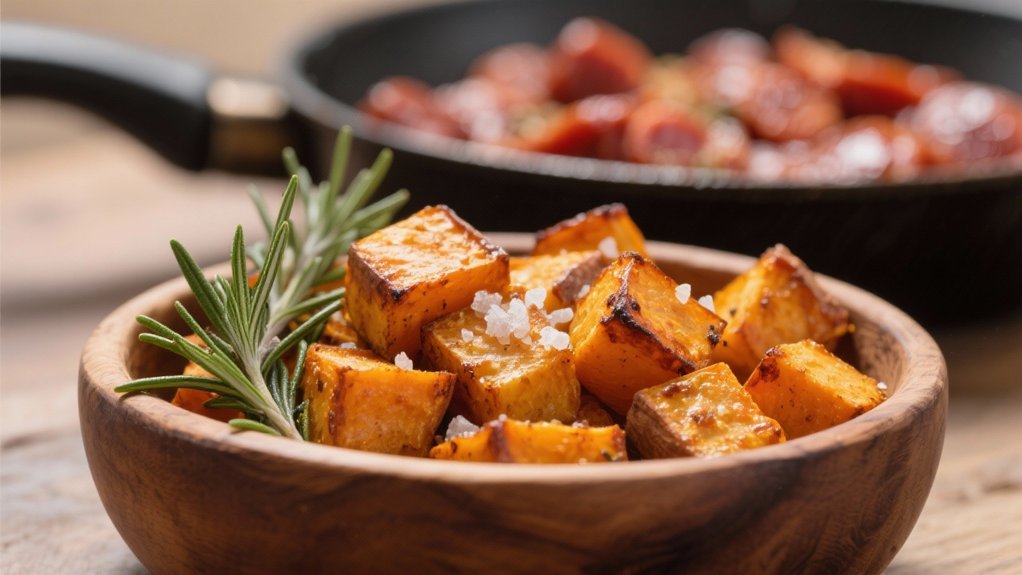 roasted sweet potatoes complement chorizo