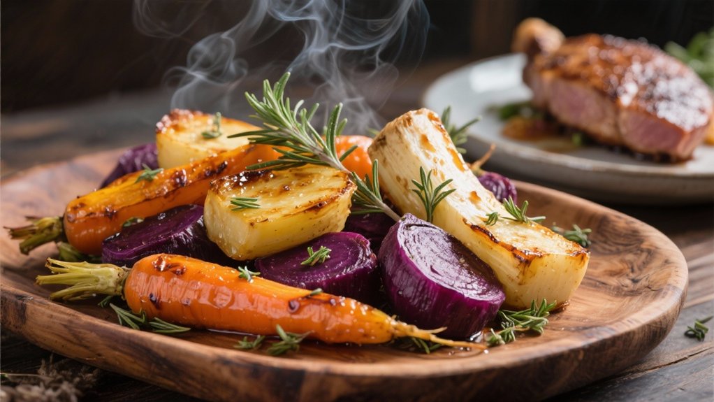 roasted vegetables complement duck