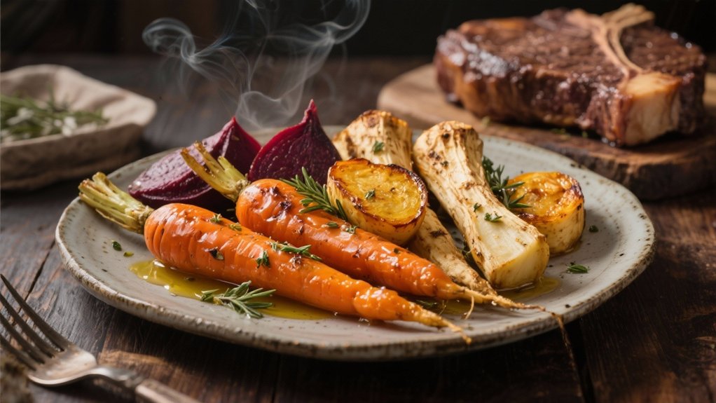 roasted vegetables enhance ribeye