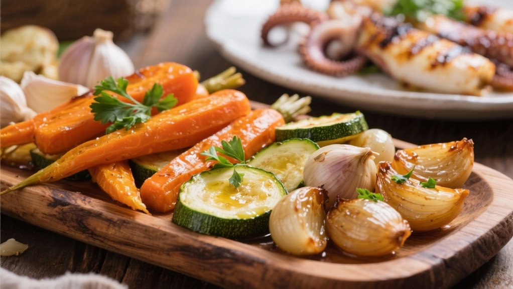 roasted vegetables enhance squid