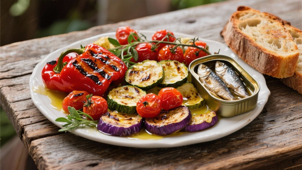 roasted vegetables with sardines