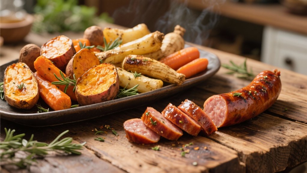 roasted vegetables with sausage