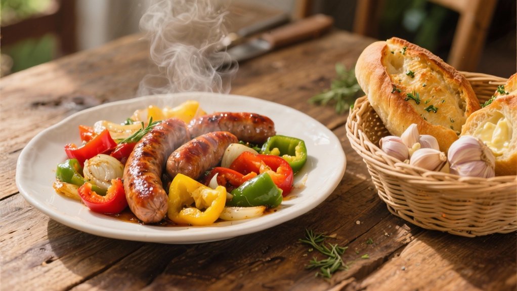 sausage peppers garlic bread
