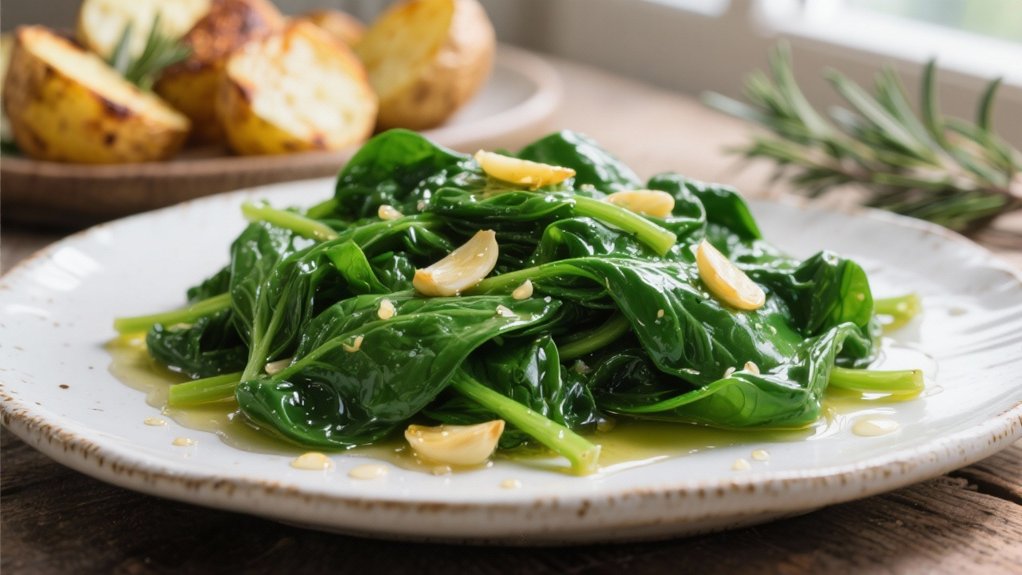 saut ed garlic spinach contrast