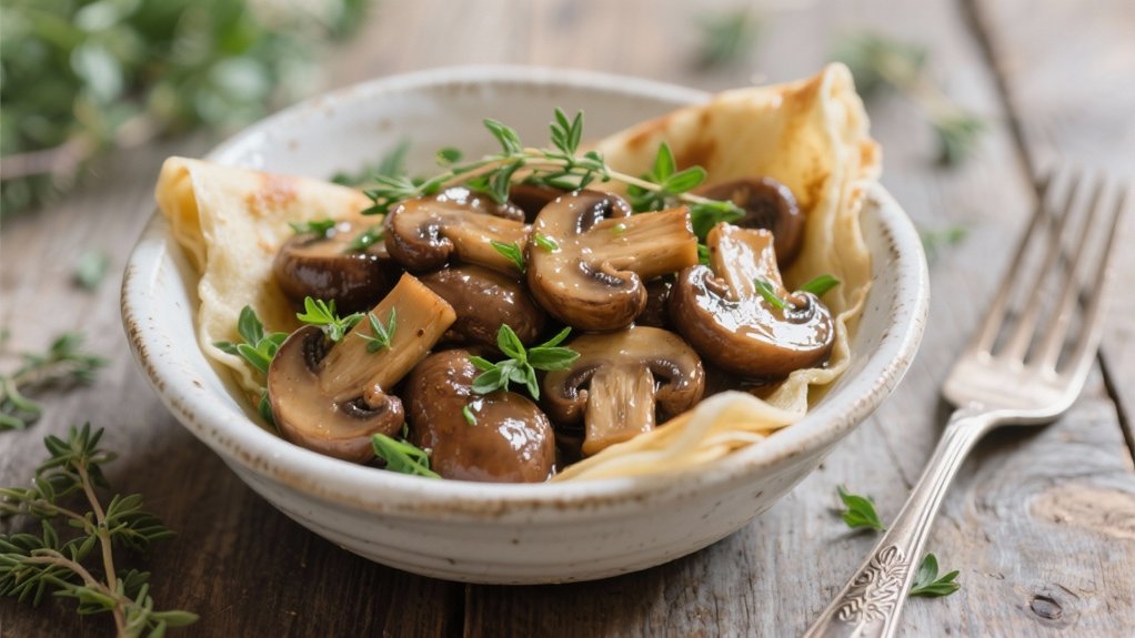 saut ed mushroom herb crepes