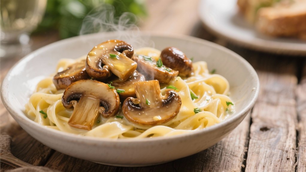 saut ed mushrooms enhance alfredo