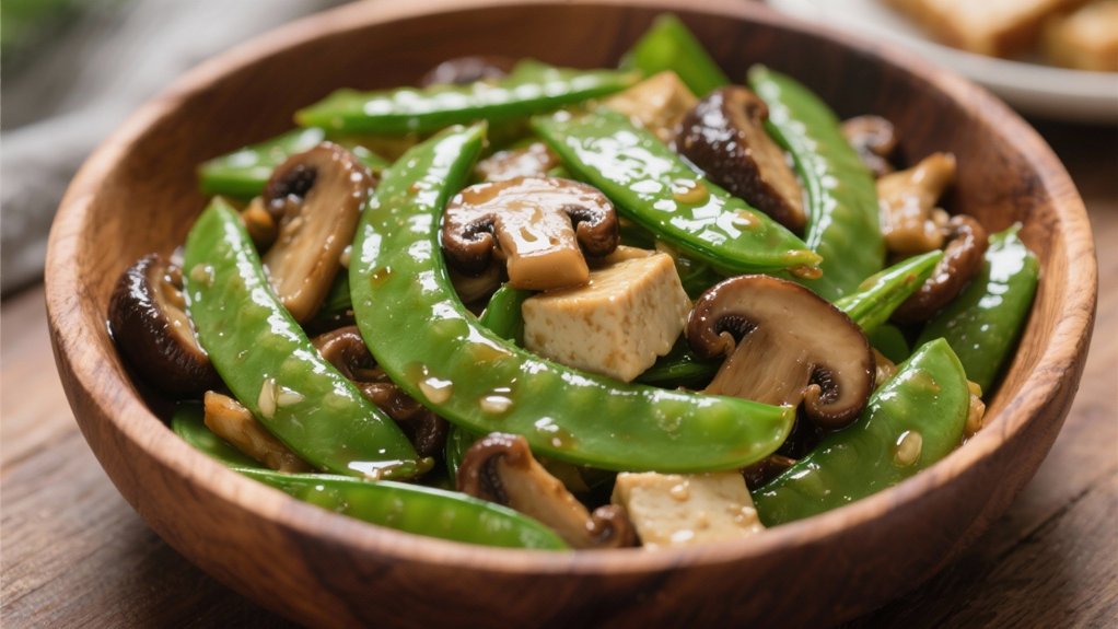 saut ed shiitake and snow peas