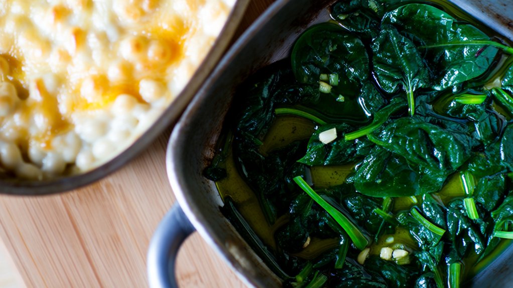 saut ed spinach complements mac and cheese
