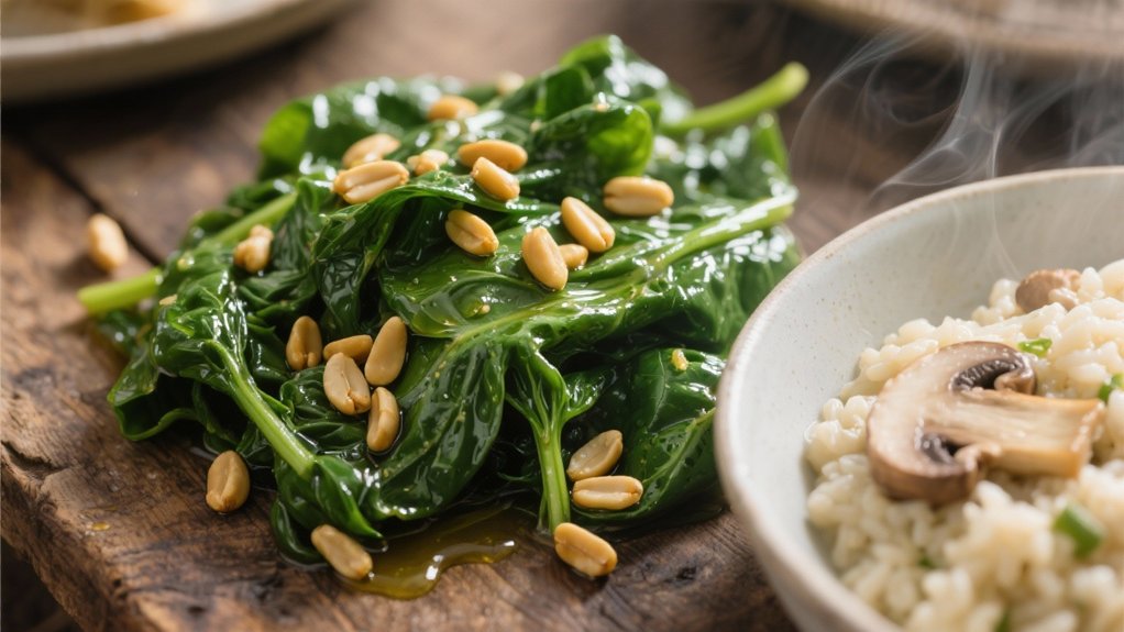 saut ed spinach complements risotto