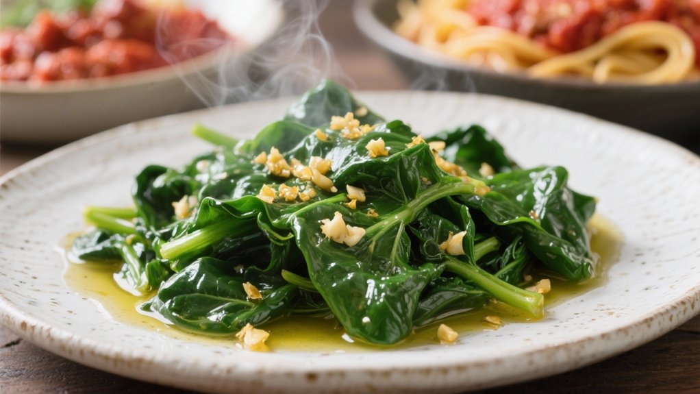 saut ed spinach enhances pasta