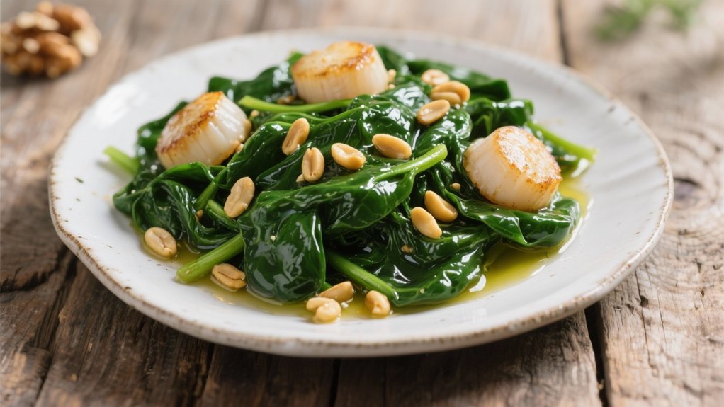 saut ed spinach enhances seafood