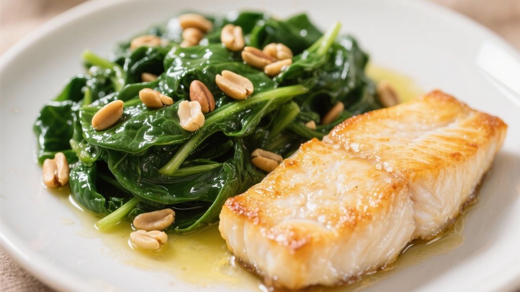 saut ed spinach with pine nuts