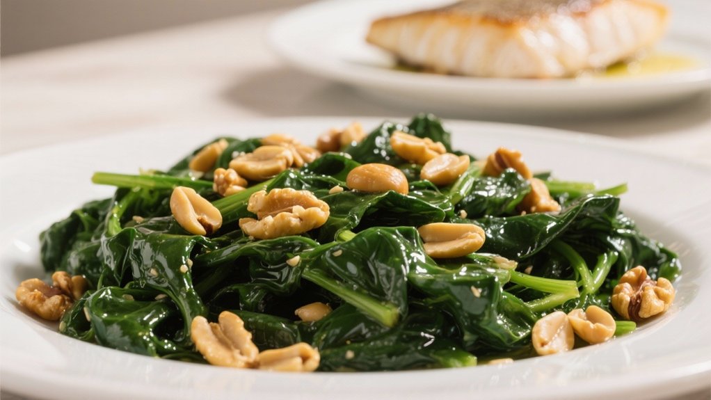 saut ed spinach with pine nuts