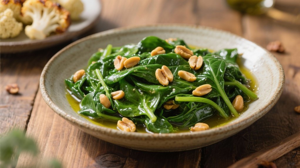 saut ed spinach with pine nuts