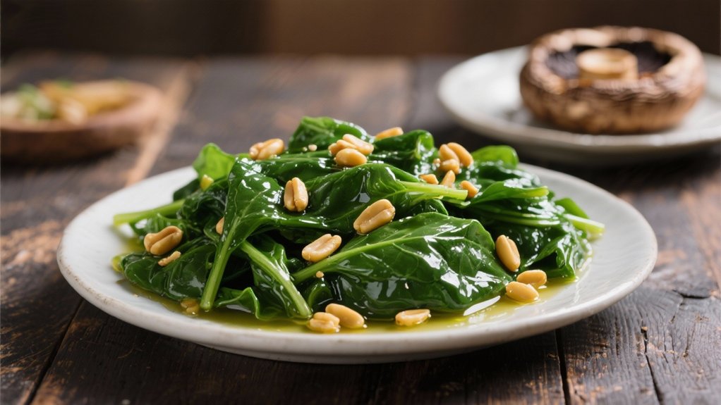 saut ed spinach with pine nuts