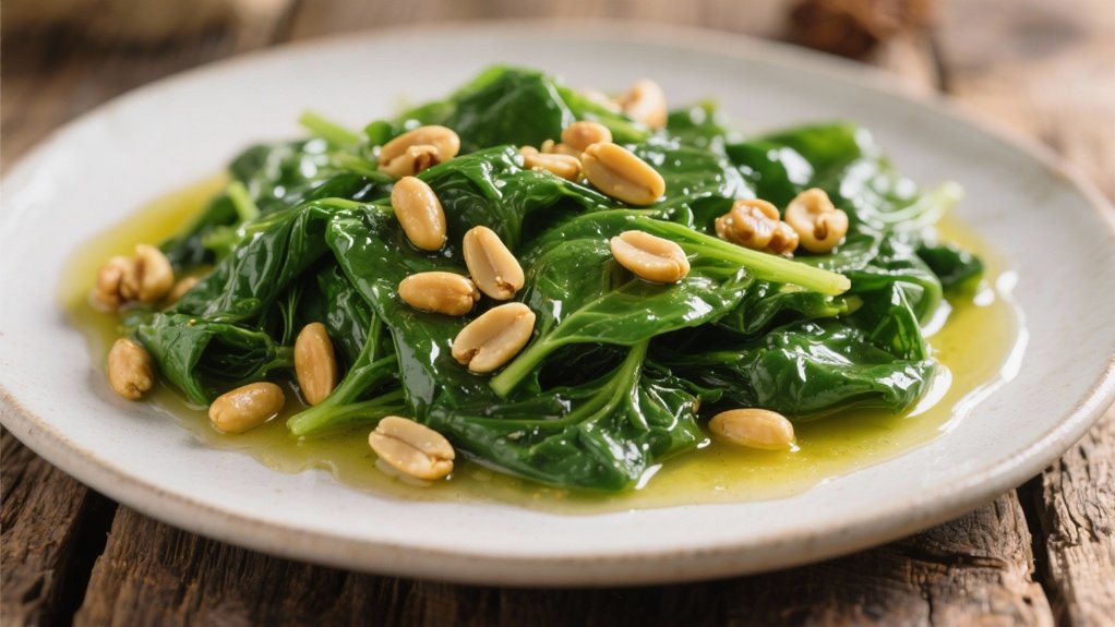 saut ed spinach with pine nuts