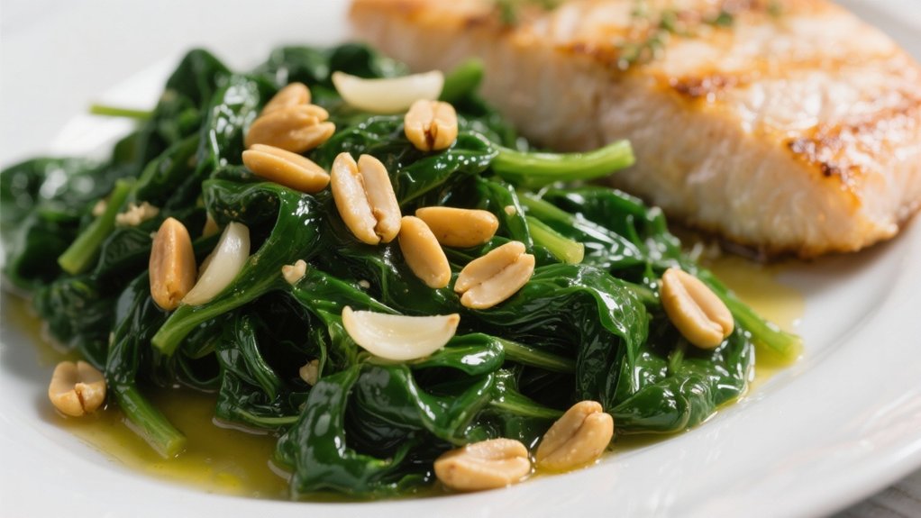 saut ed spinach with pine nuts