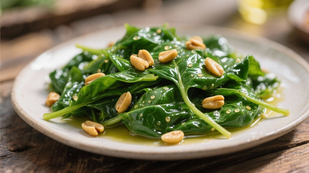 saut ed spinach with pine nuts