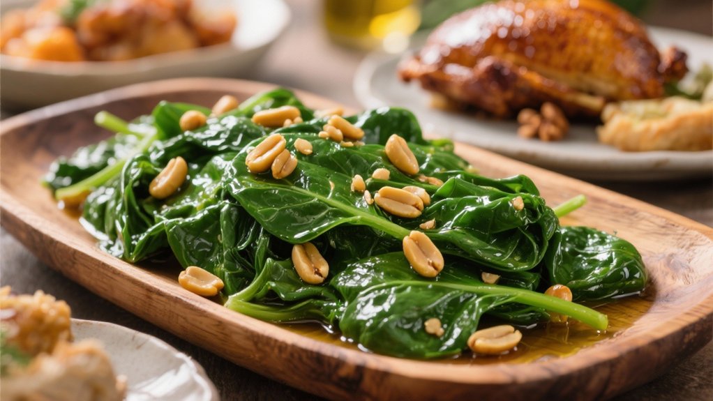 saut ed spinach with pine nuts