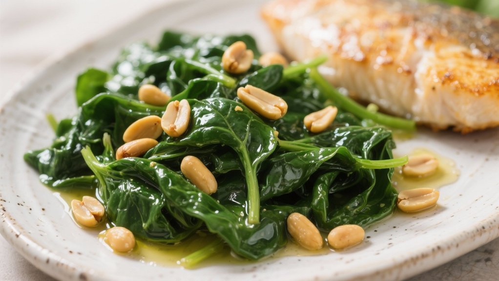 saut ed spinach with pine nuts