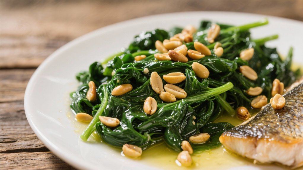 saut ed spinach with pine nuts