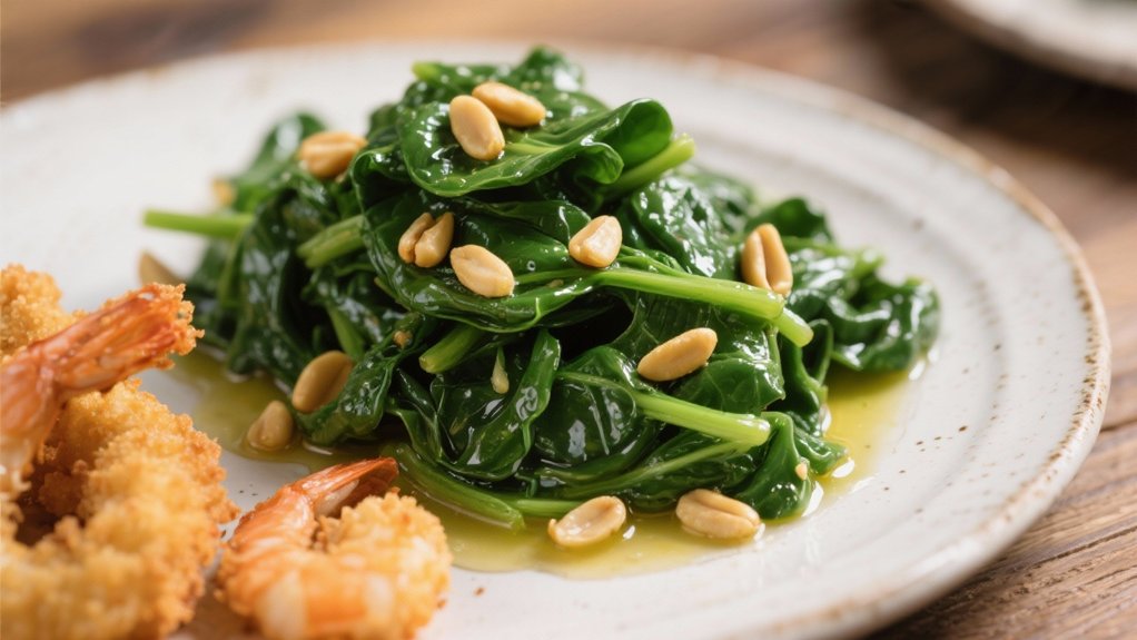 saut ed spinach with pine nuts