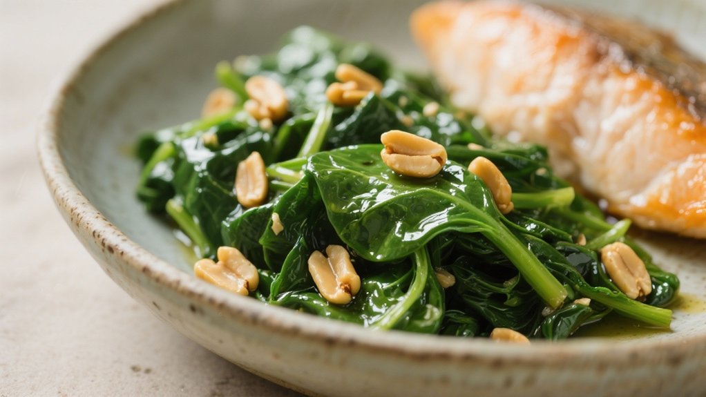 saut ed spinach with pine nuts