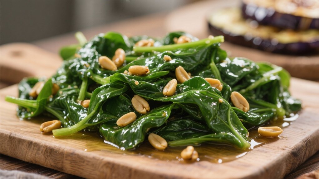 saut ed spinach with pine nuts