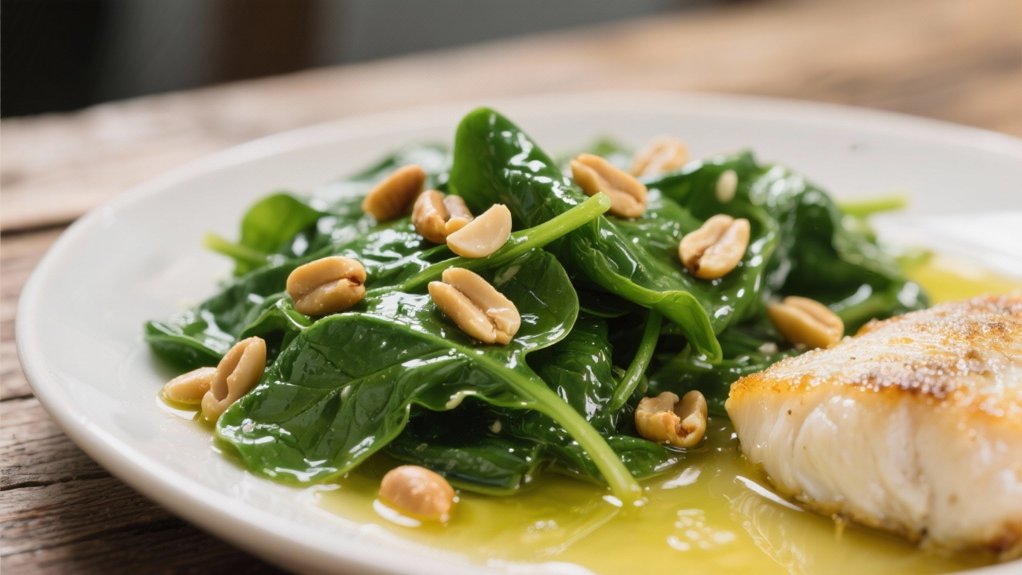 saut ed spinach with pine nuts