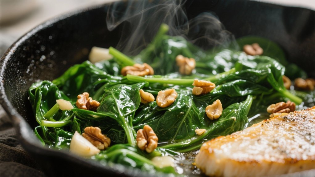 saut ed spinach with pine nuts